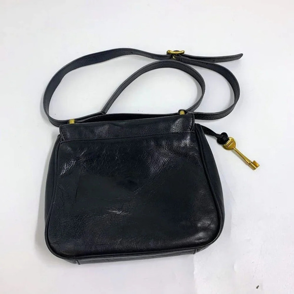 Fossil Women's Leather Gold Studded Key Lock Accessory Adjustable Crossbody - Picture 2 of 14